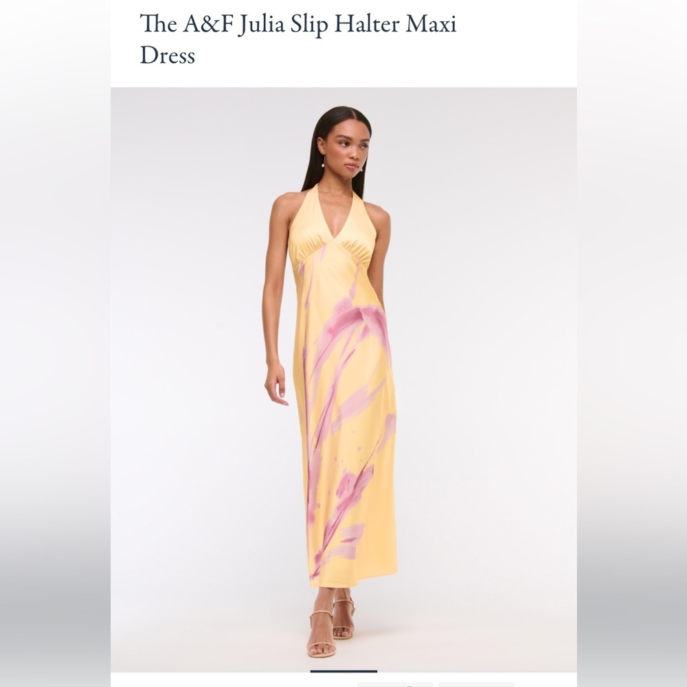 A&F Julia Slip Halter Maxi Dress sunny yellow pattern